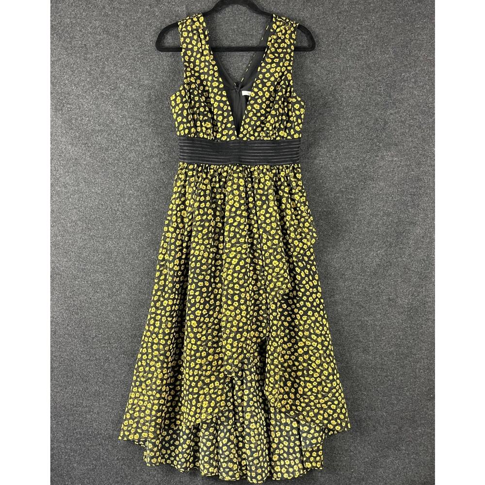 La Maison Talulah Halo Midi Dress Womens Medium Floral V Neck High Low Ditsy